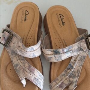 Clarks Women's Sandals - Beige and Blue size 8